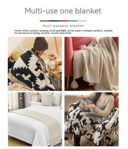 Nordic Style Half Velvet Knitted Sofa Blanket