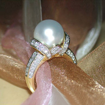 Elegant Temperament Zircon Pearl Gold-plated Ring Women